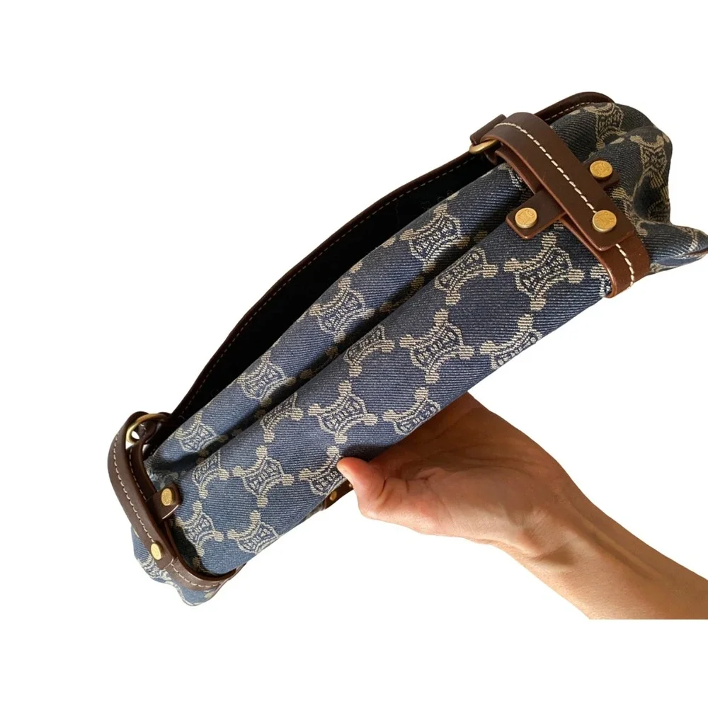CELINE Paris Macadam Denim Messenger Bag Y2K Shoulder Flap Bag - Picture 9 of 16